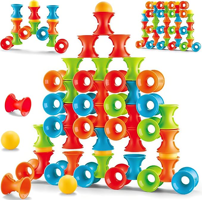RAINBOW TOYFROG Puzzle Splicing Stacking Circles with Balls - Active Toy for Kids Ages 3+ to Build, Stack, and Toss. Colorful Educational Game for Creative Learning and Social Skills Development