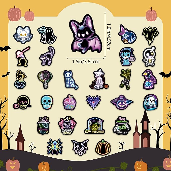 70 Pcs Neon Halloween Stickers for Kids, Waterproof Decor for Water Bottle, Vinyl Laptop Decals for Teens Girls Boys, Students Classroom Prizes