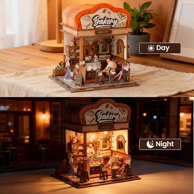 Book Nook Kit - DIY Miniature House Kit for Adults, Dollhouse Booknook Tiny House Bookshelf Decor 3D Wooden Puzzle Street Model, Ideal Gift for Book Lovers, Family, Friends (Bakery)