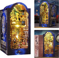 ISSEVE Book Nook Kit, 3D Wooden Puzzle DIY Miniature House Kit for Booknook Shelf Insert Decoration, Magic Book House Stand Bookshelf Dollhouse for Adults with Sensor Light (Explore The Universe)