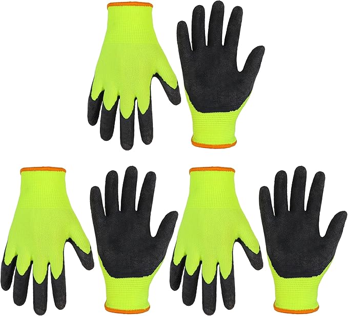 HANDLANDY 3 Pairs Kids Gardening Gloves Latex Free, Nitrile Coated Children Toddler Garden Yard Work Gloves for Little Girls Boys (Size M, Black-Green)
