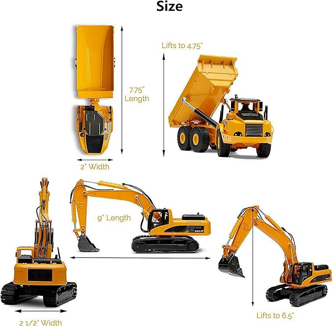Gemini&Genius 2Pcs Construction Vehicle Toys Dump Truck and Excavator Set Heavy Metal 1/50 Scale Digger and Dumper Diecast Engineering Vehicle Toys for Kids and Decoration House