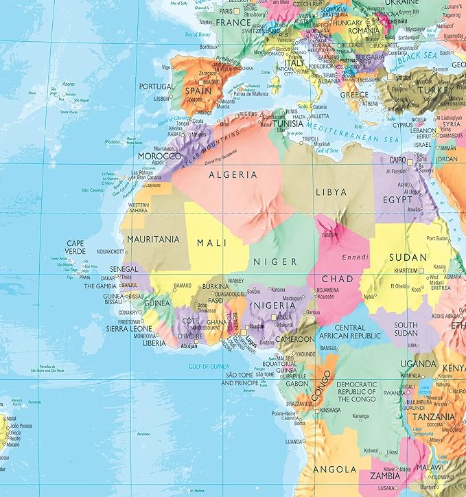 Maps International - Giant World Map Mural - Mega-Map Of The World Wallpaper - 91 x 62 - Blue Ocean