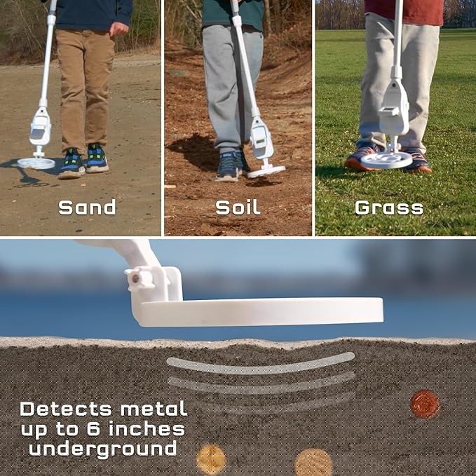 The Thames & Kosmos Metal Detector Essential STEM Tool for Kids | Detects Metal 6” Deep, Lightweight & Ergonomic Design w/Adjustable Arm Length | LCD Screen w/Audio Feedback, Accurate Explorations