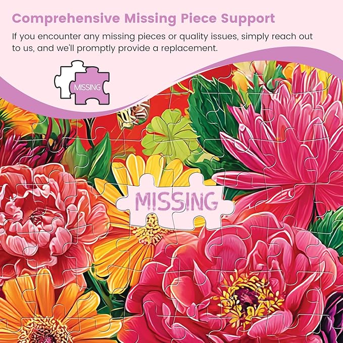 500 Piece Puzzle for Adults, Colorful Flowers in Vases Jigsaw Puzzle, Vibrant Flora with Butterflies and Birds 500 Piece puzzle, Perfect for Family Time, Wall Decor, Gift for Adults, Kids, and Seniors