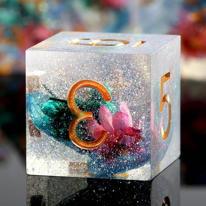 Flower Resin DND Dice, DNDND Handmade Sharp Edge D&D Die with Gift Case for D&D Dungeons and Dragon Tabletop Games (Matt Pink)