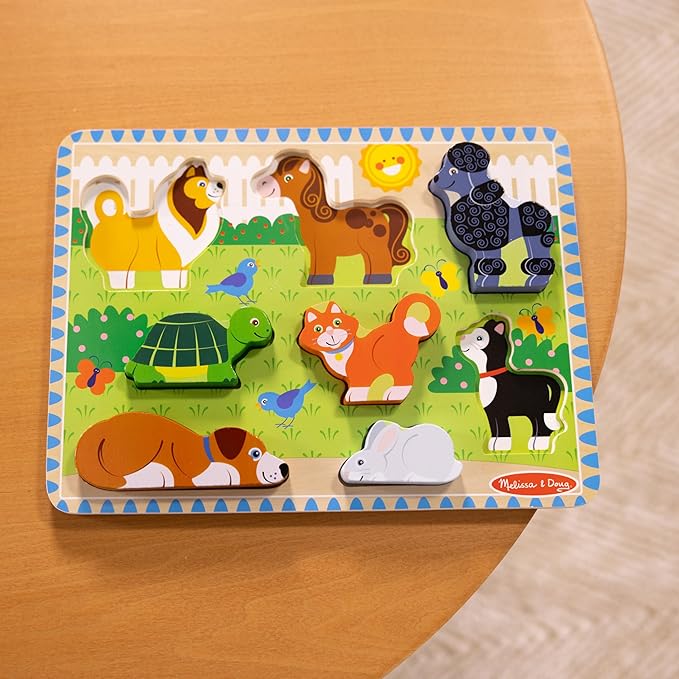 Melissa & Doug Pets Wooden Chunky Puzzle (8 pcs), Educational Screen Free Activity for Toddler, Preschoolers and Kids Ages 2+