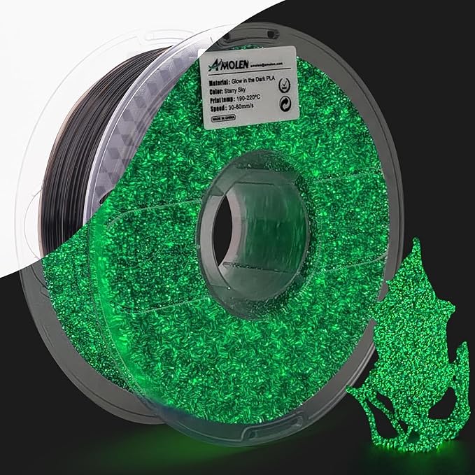 AMOLEN 3D Printer Filament, PLA Filament 1.75mm, Glow in The Dark Filament Green Starry Sky, Best with UV Lamps, Fit Most 3D FDM Printers, Dimensional Accuracy +/- 0.02 mm, 1kg(2.2lbs) Spool