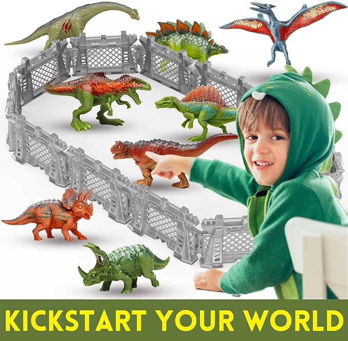 Oriate 12PCS Dinosaur Capture Fencing Accessories Playset, Plastic Dinosaur Cage Fence Toys for Dino Fans, Suitable for Dinosaur World Figures Educational Gift for Kids n Toddler