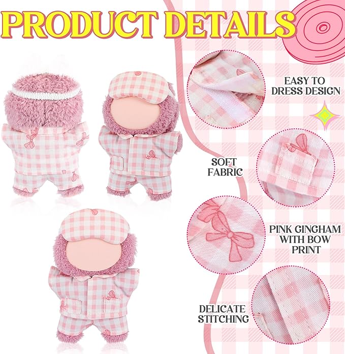 17cm Doll Clothes Pajamas Set with Pants Eye Mask Good Night Bedding Clothes Outfit Gifts Fits Most 17cm Dolls Accessories for DIY Dress up Lovers(Pink Bow)