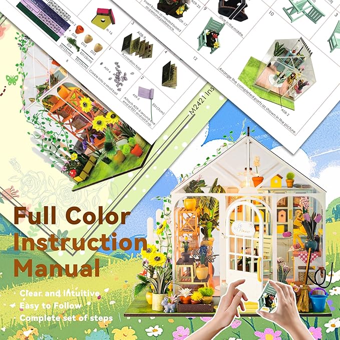 Flever DIY Miniature House Kit, Tiny Home Kit with LED Light, Mini House Build Craft Kits for Adults and Teens, Home Decor Creative Gift for Family/Friends(Sunshine Flower)