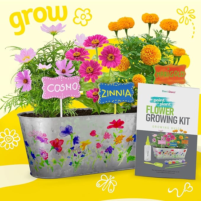 Dan&Darci Paint & Plant Flower Growing Kit for Kids - Gift Ideas Age 5 6 7 8-12 Year Old Girl - Birthday Crafts Gifts for Girls & Boys, Fun Children Gardening Kits, Art Projects for Ages 5-12 Years