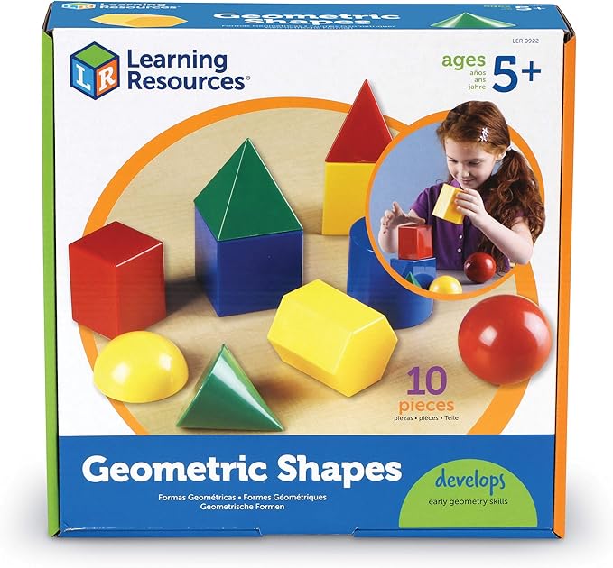 Learning Resources Large Geometric Shapes - 10 Pieces, Ages 5+ Learning Shapes, Geometric Solids, Kids Math Toys, Geometry for Kids