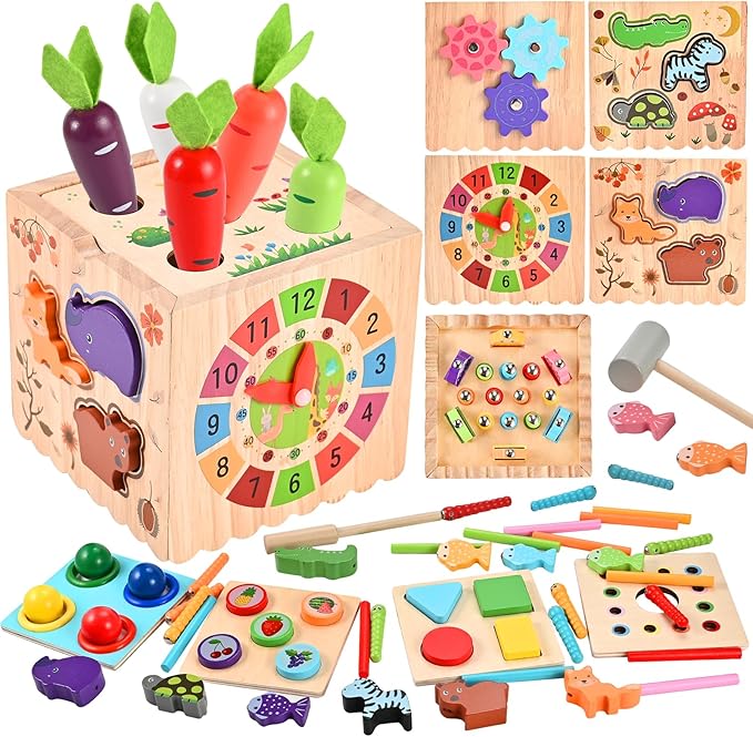 Wooderma Activity Cube, 10-in-1 Wooden Montessori Toys for Toddlers,Multipurpose Educational Sensory Toy for Baby, Preschool Learning Fine Motor Skills Game, First Birthday Gifts for 3 4 5 Year Old