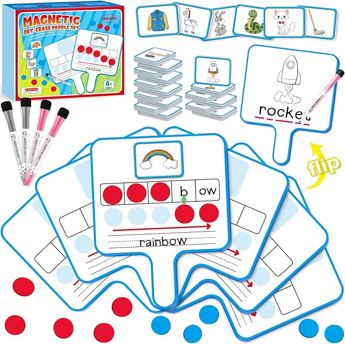 Aizweb Phonemic Awareness,Speech Therapy Magnetic Dry Erase Board Phonics Game, Elkonin Box Preschool Kindergarten Classroom Must Have,Letter Sound Science Reading Manipulative Homeschool Supplies