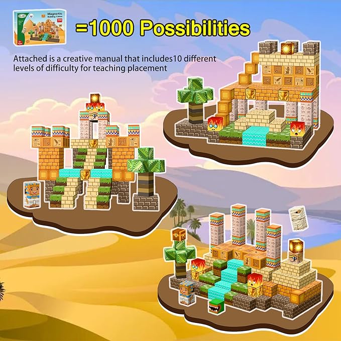 Magnetic Blocks -150 PCS Magnetic Building Blocks with 4 pcs Light Blocks 0.8",Stacking Mine Magnet Desert World Craft Cubes Toddler Kids STEM Toys,Birthday for Boys & Girls Age 3 4 5 6 7 8-12 Years