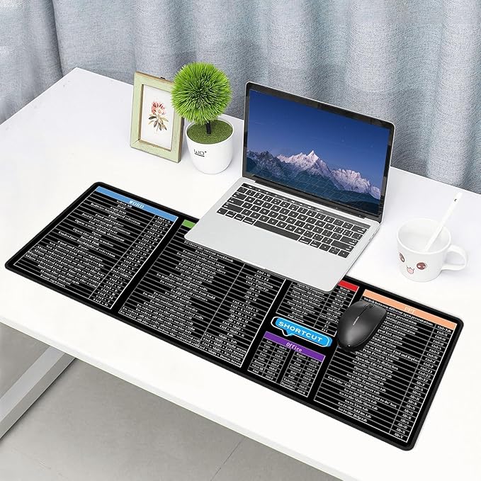 Excel Mouse Pad，Excel Cheat Sheet Desk Pad，Gaming Mouse Pad, Non-Slip Rubber Base Mousepad, Stitched Edges, 31.5x11.8 inch for Home Office