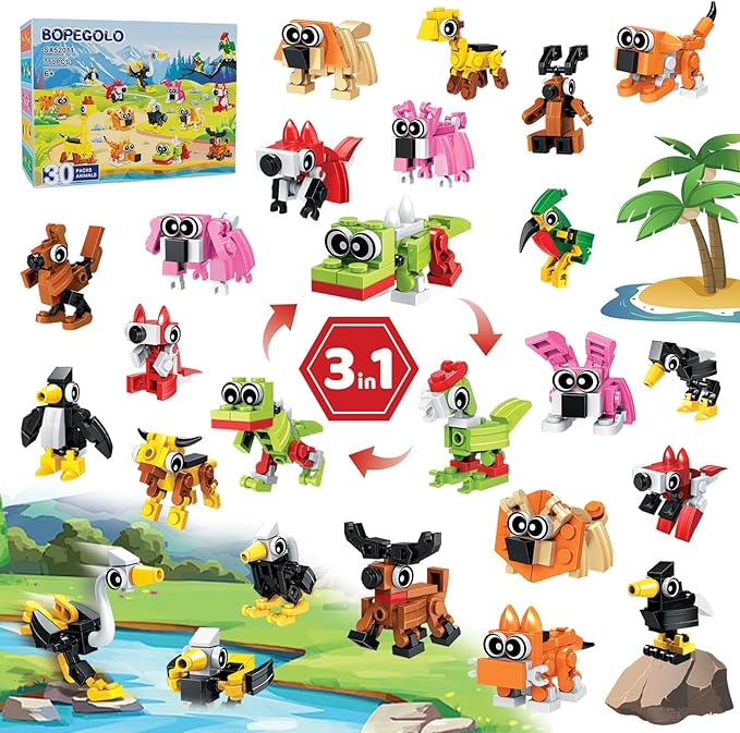 30 Pack Party Favors Building Set for Kids, 750 Pcs Mini Animal 3-in-1 Building Block Kit Sets, Goodie Bags Stuffers for Kids Classroom Prizes Birthday, Best Gifts for Boys Girls Ages 6+