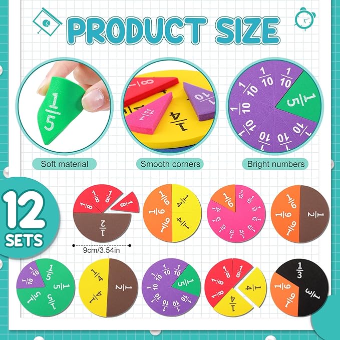 12 Sets Fraction Set for Math Classroom Fractions Manipulatives Math Manipulatives for Home School Supplies (Circles)