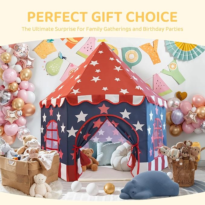 Large Girls Play Tent Princess, Boys Castle Kids Playhouse Indoor Outdoor Toddler Teepee | American Style Design, Age 3-8| Detailed Instructions| Colorful Package| Christmas Birthday Gift red