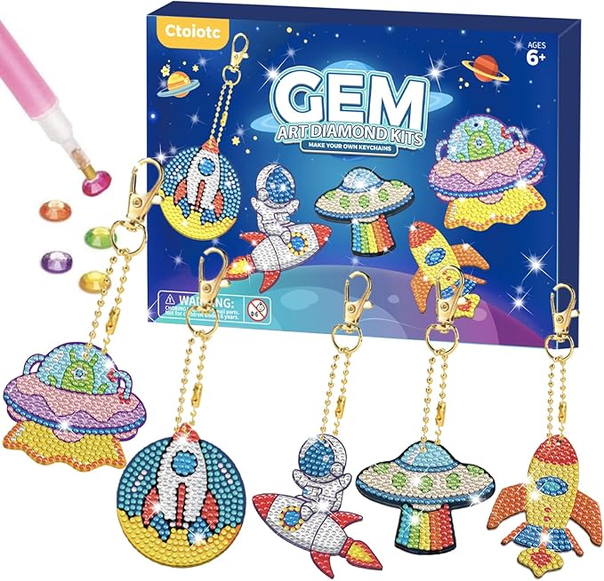 Arts and Crafts for Kids Ages 8-12 - 5D Gem Art Painting Kits for Kids - Create Your Own Gem Keychains by Number DIY Craft Gift for Girls Boys Ages 6-8 8-10 10-12