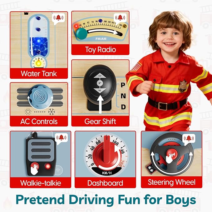 TOP BRIGHT Busy Board with LED Light, Sensory Toys with Sounds & Switches, Montessori Wooden Toys for 3 4 5 Year Old, Car Driving Toy for Toddler Boy, 3 Year Old Girl Boy Gifts for Birthday Christmas