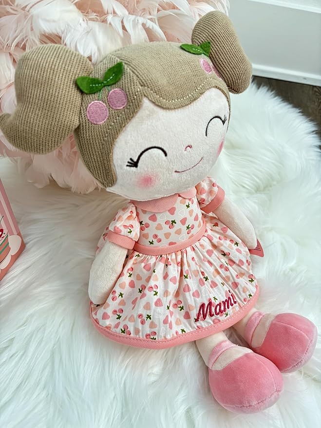 Gloveleya Personalized Doll with Embroidered Name - Floral Yellow Custom Plush Doll for Girls Cute Plush Doll Customized Gift - Muñecas de Trapo Personalizadas para Niñas
