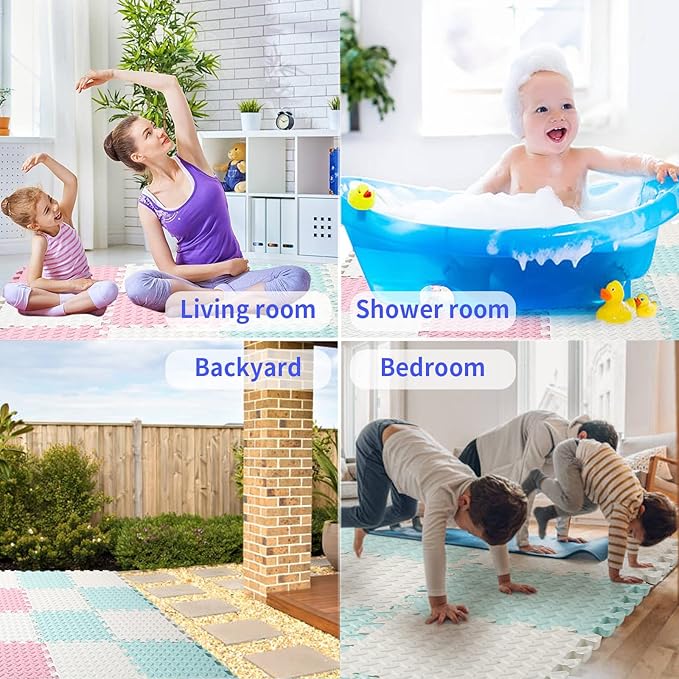36 Tiles Foam Play Mat for Baby, 0.4 Inch Thick Foam Interlocking Floor Mats, Soft Non-Toxic Baby Playmat, Solid Colored Puzzle Play Mat Kids Floor Mats for Toddler(White/Pink/Bean Green)
