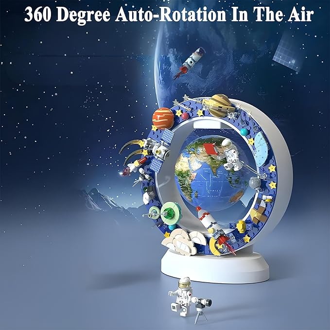 Floating Globe With Led Light-With Building Blocks For Children,Levitating Rotating 360 Degree In The Air,Cool Tech Gift For Kids, Birthday Gifts For Men,Desk Gadget Decor in Office Home