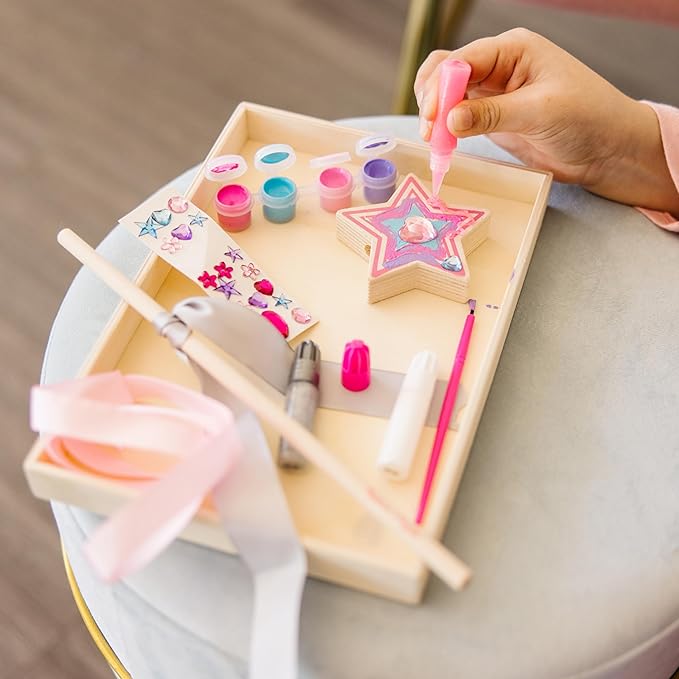 Melissa & Doug Created by Me! Paint & Decorate Your Own Wooden Princess Wand Craft Kit, Pink - Princess Crafts Great for Rainy Days, Princess Toys for Kids Ages 4+