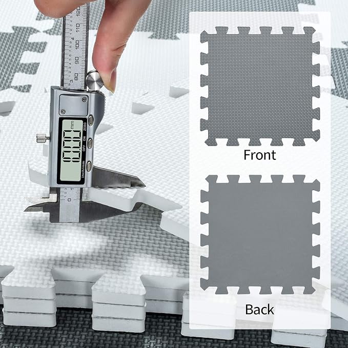 qqpp EVA Rubber 18 Tiles Interlocking Puzzle Foam Floor Mats - Baby Play Mat for Playing | Exercise Mat for Home Workout. White, Beige. QC-AJb18N