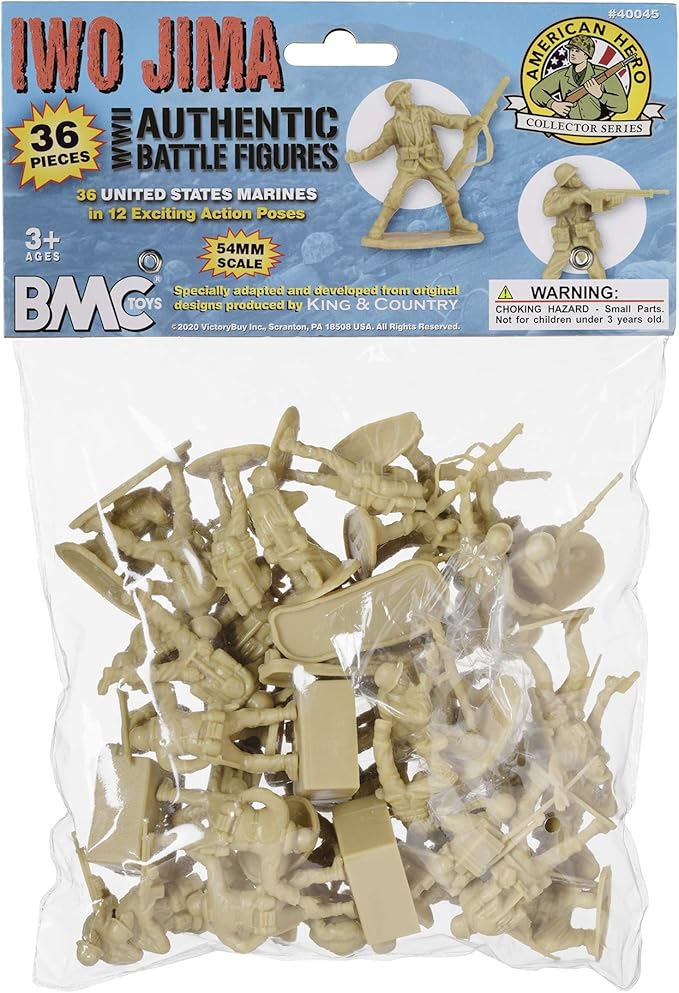 BMC WW2 Iwo Jima US Marines Plastic Army Men - Tan 36pc American Soldier Figures