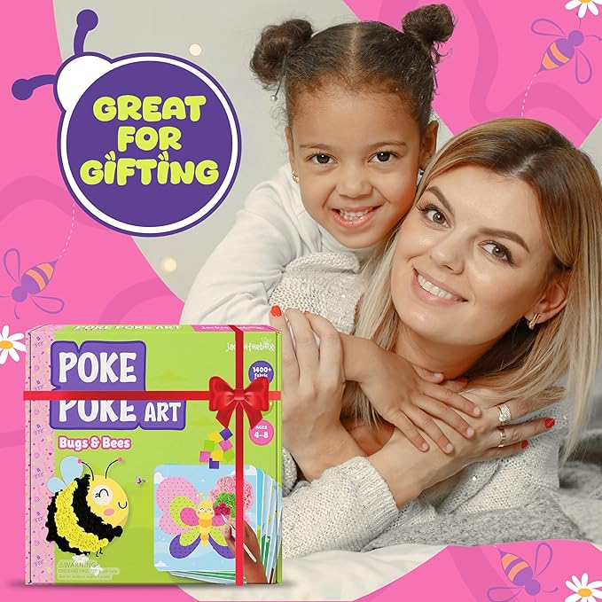 jackinthebox Poke Poke Art – Bugs Theme, Mess-Free Fabric Art and Craft, Flower Pressing Kits, Gift for Kids, Toys for Girls and Boys Ages 4 5 6 7 8