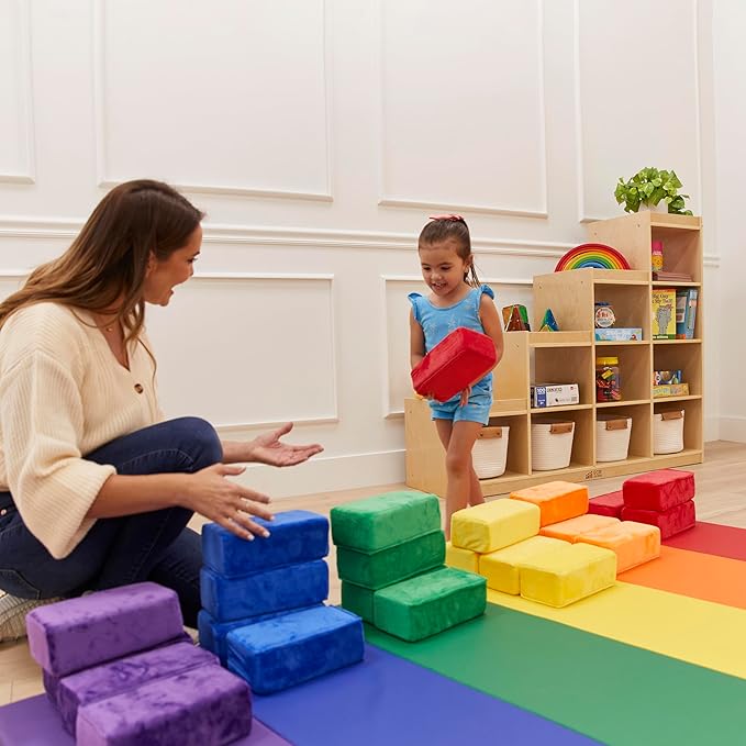 ECR4Kids SoftZone Stack-A-Brick, Foam Blocks, Assorted, 24-Piece