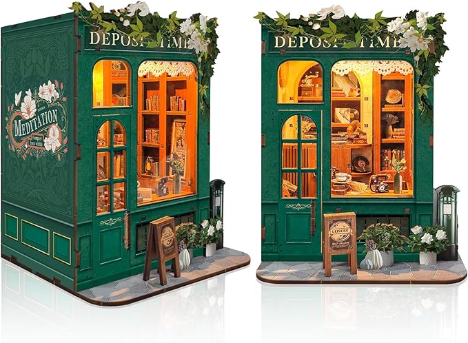 DIY Book Nook Kit, Miniature Bookshelf Decor with LED Lights, Laser-Cut Wooden Craft Set for Adults, Creative Gift for Christmas, Birthday, Leisure Time