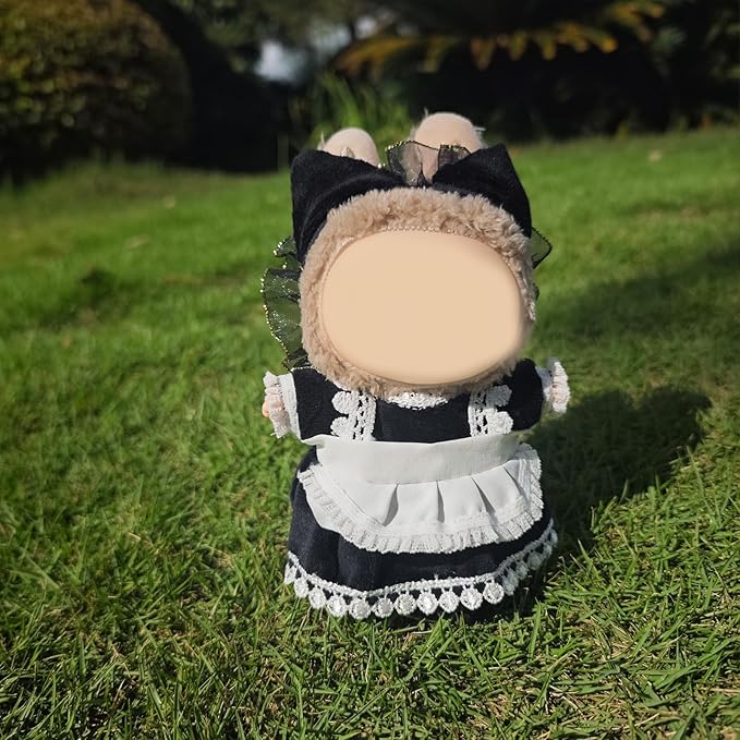 17cm Doll Clothes Set, Cute Girls Doll Outfits, 3 PCS Black Maid Style Dress Outfits Exquisite Accessories