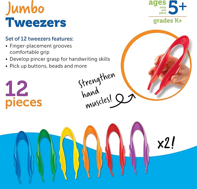 Learning Resources Jumbo Tweezers - Sensory Bin Tools , Water Table Toys, Montessori Grabber Tool, School and Teacher Supplies, Toddler Activities, Fine Motor, Daycare Essentials
