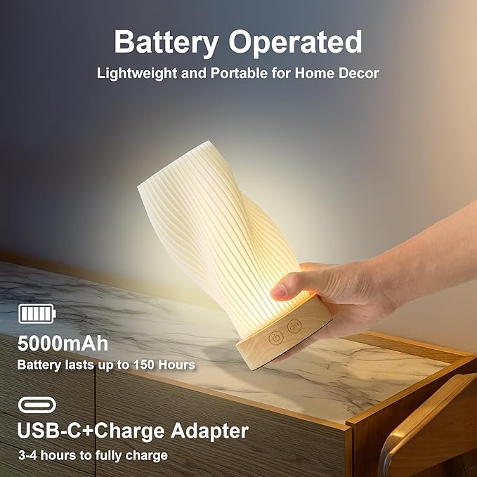 Battery Operated Portable Desk Lamp, Dimmable Cordless LED Table Lamp,3 Colors & Memory Function, Modern Rechargeable Bedside Lighting for Living Room, Bedroom, White, 8.6inch
