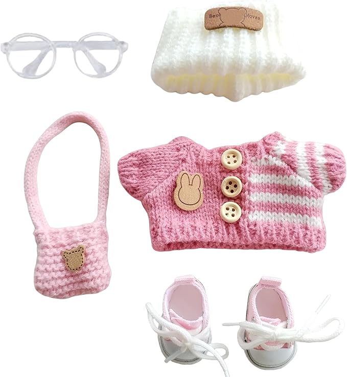 15cm & 17cm Doll Clothes Outfits Set - Premium Dress Up Bundle with Exquisite Accessories | Soft Fabric Fashion Doll Costume for 15-17cm Dolls (Pink-5)