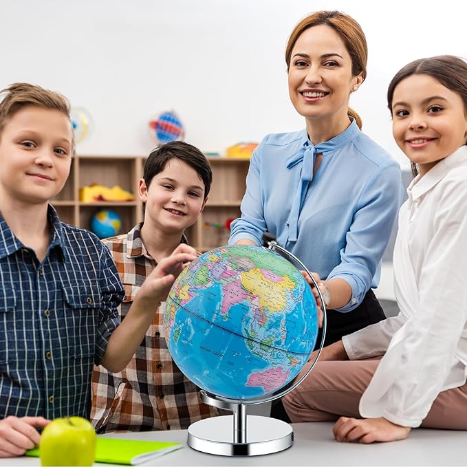 Nightcore World Globe for Kid Learning, 9'' Educational Classic World Globe with Metal Stand& Built-in LED Night Light, 88 Illuminated Constellations View, Desk Decoration Earth Map for School, Home, and Office