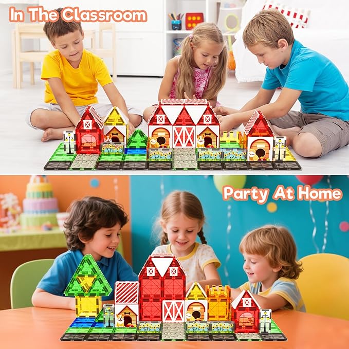 Magnetic Tiles Toddler Toys Garden Farm Animal Set, Magnetic Blocks Montessori Sensory Educational Learning Building Magnet Toys for 3 4 5 6 Year Old Boys Girls, Kids Games Party Birthday Easter Gifts