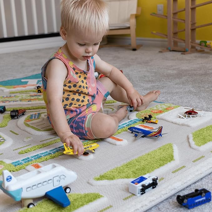 IVI Mini City 59" L x 39" W Educational Toddler Car Play Mat Rug for Bedroom, Kids Den, or Playroom