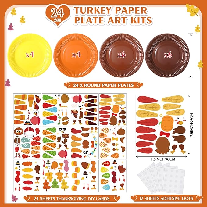 Funnymoom 24 Pcs Arts and Crafts for Kids, Halloween Plate Craft Kits Christmas Arts Craft Animal DIY Plate Kit for Halloween Xmas Holiday Party Girl Boy Preschool Classroom DIY Project(Warm)