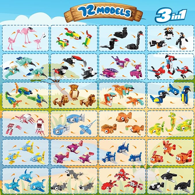 24 Pack Party Favors for Kids, Ocean Animals Building Block Sets, Small Building Bricks Toy for Goodie Bags Stuffer Classroom Prizes, Christmas Birthday Gift for Boys Girls Ages 6-12