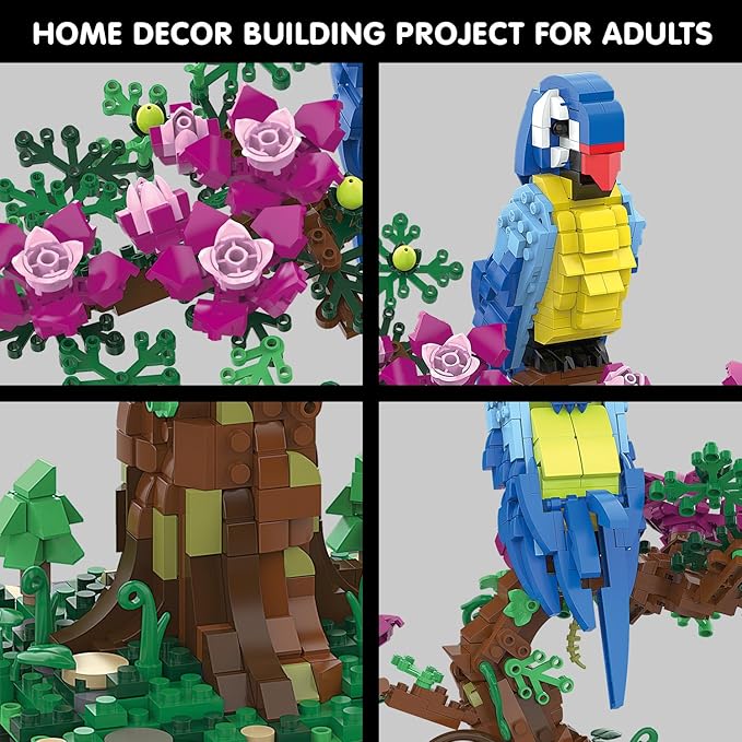 Micro Brick Flower Parrot Toy Building Sets, Home Decor and Office Art Creative Gift, DIY Plant Model for Adults, for Teens Ages 8+ Kids