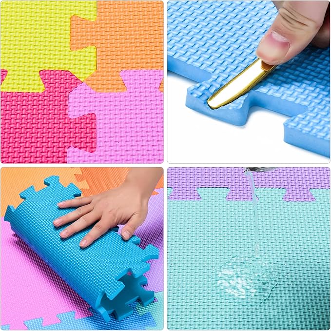 qqpp EVA Rubber 18 Tiles Interlocking Puzzle Foam Floor Mats - Baby Play Mat for Playing | Exercise Mat for Home Workout. White, Pink, Gray. QC-ACLb18N