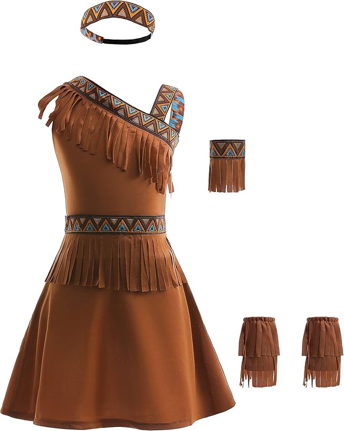 Dressy Daisy Toddler Little Girl Native American Princess Halloween Costume Fancy Party Dress Up Set with Headband