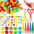 EZdhuawuse Letters Numbers Sensory Bin Fillers - 240Pcs Summer Alphanumeric Fine Motor Skills Toys Color Counting Sorting Set for Kids, Felt Letter Pom Poms Cup Clip for Preschool Education Activities
