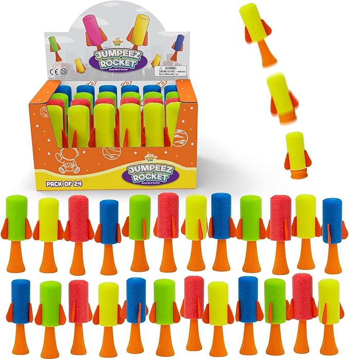 IPIDIPI TOYS Jumpeez Jumping Rocket Poppers – 24-Pack Spring Launcher Toys for Kids – Halloween Toys for Trick or Treat, Halloween Goodie Bag Stuffers, Birthday Party Favors for Boys & Girls