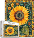 Sunflower Jigsaw Puzzles for Adults 1000 Pieces,Russian Palekh Style Jigsaw Puzzle Colorful DIY Green Plant Puzzles for Home Decoration Gifts, Family Puzzle Perfect for Game Nights